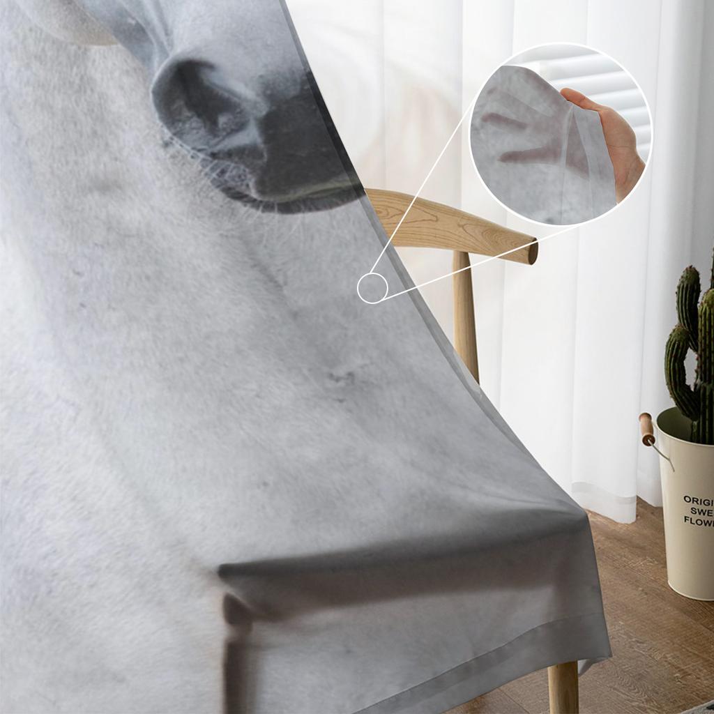 Animal Horse Tulle Curtains Modern Chiffon Sheer Voile for Living Room Kitchen Decoration