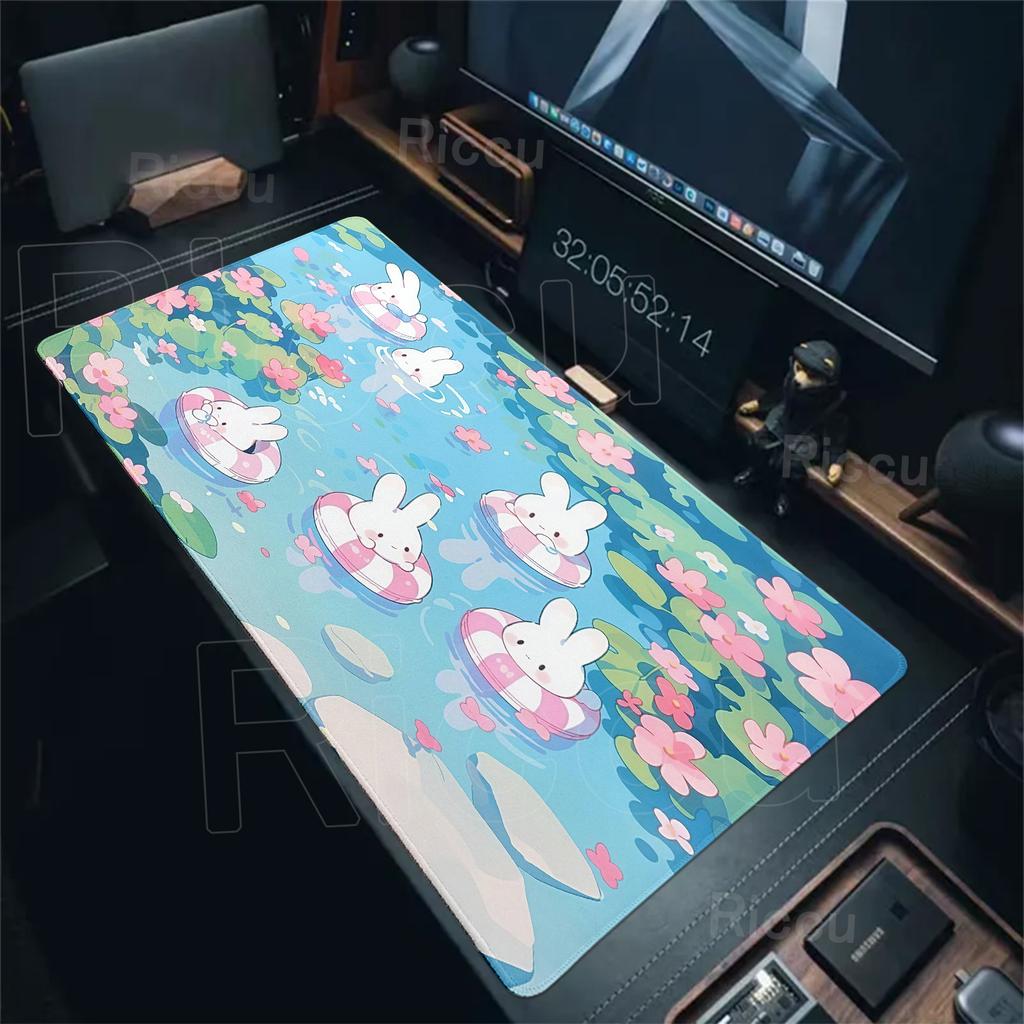 Cartoon Large Mouse Pad Cute Rabbit Green Anime Desk Mat Kawaii Bunny Mousepad Office Accessories Computer Keyboard Decort Mats