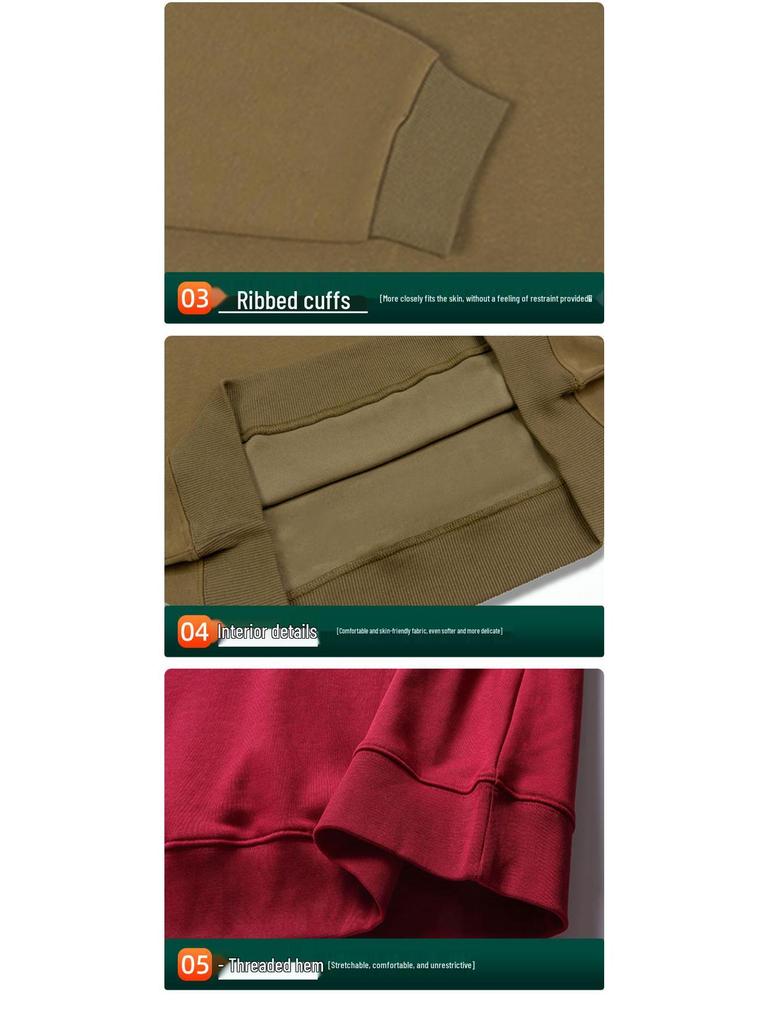 Sweatshirt Homme Poids Lourd 320g Coton Col Rond Épaules Tombantes - Couleur Unie, Coupe Ample Automne, Manches Longues