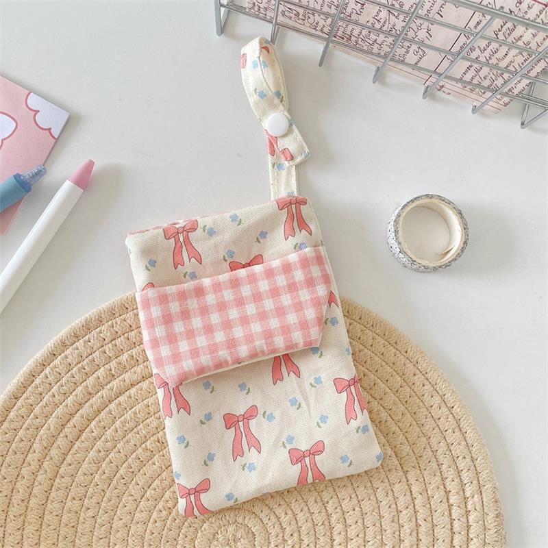 Cute Bowknot Floral Nurse Pencil Case Storage Bag Chest Pocket Large Capacity Handbag Women Portable Double-Layer Pen Bag Gifts