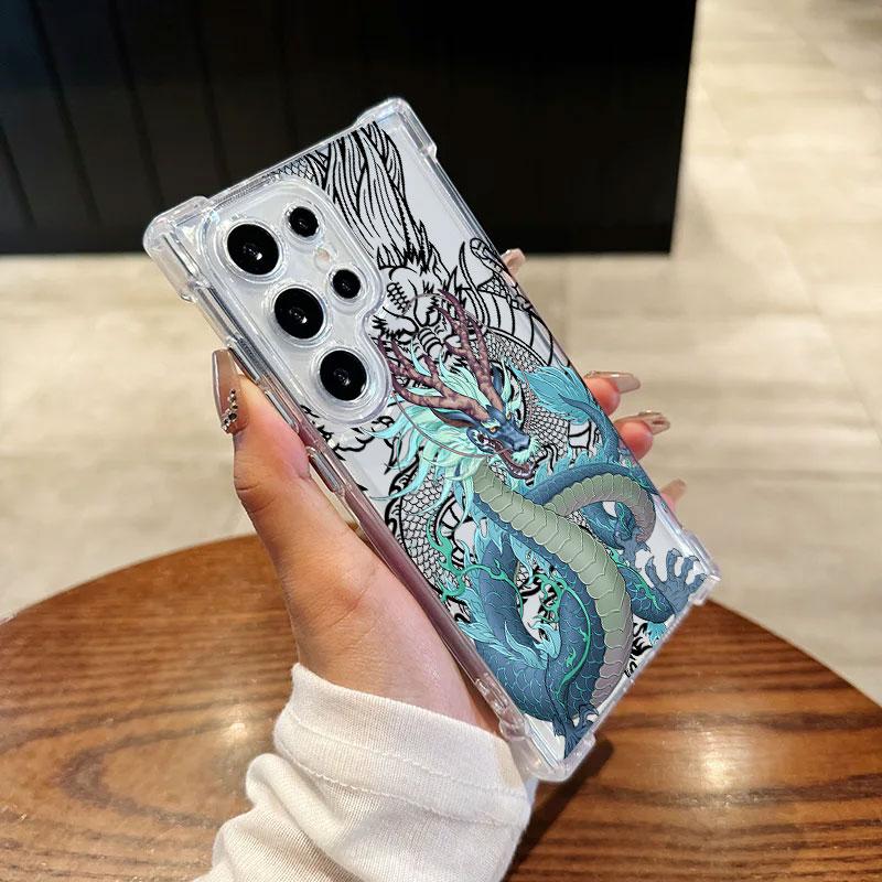 

God Black Dragon Cyan Phone Case For Samsung Galaxy S25 FE S24 S23 S22 S21 Ultra S20 Plus Note 20 10 S25FE Soft Shockproof Cover GalaxyNote10Plus