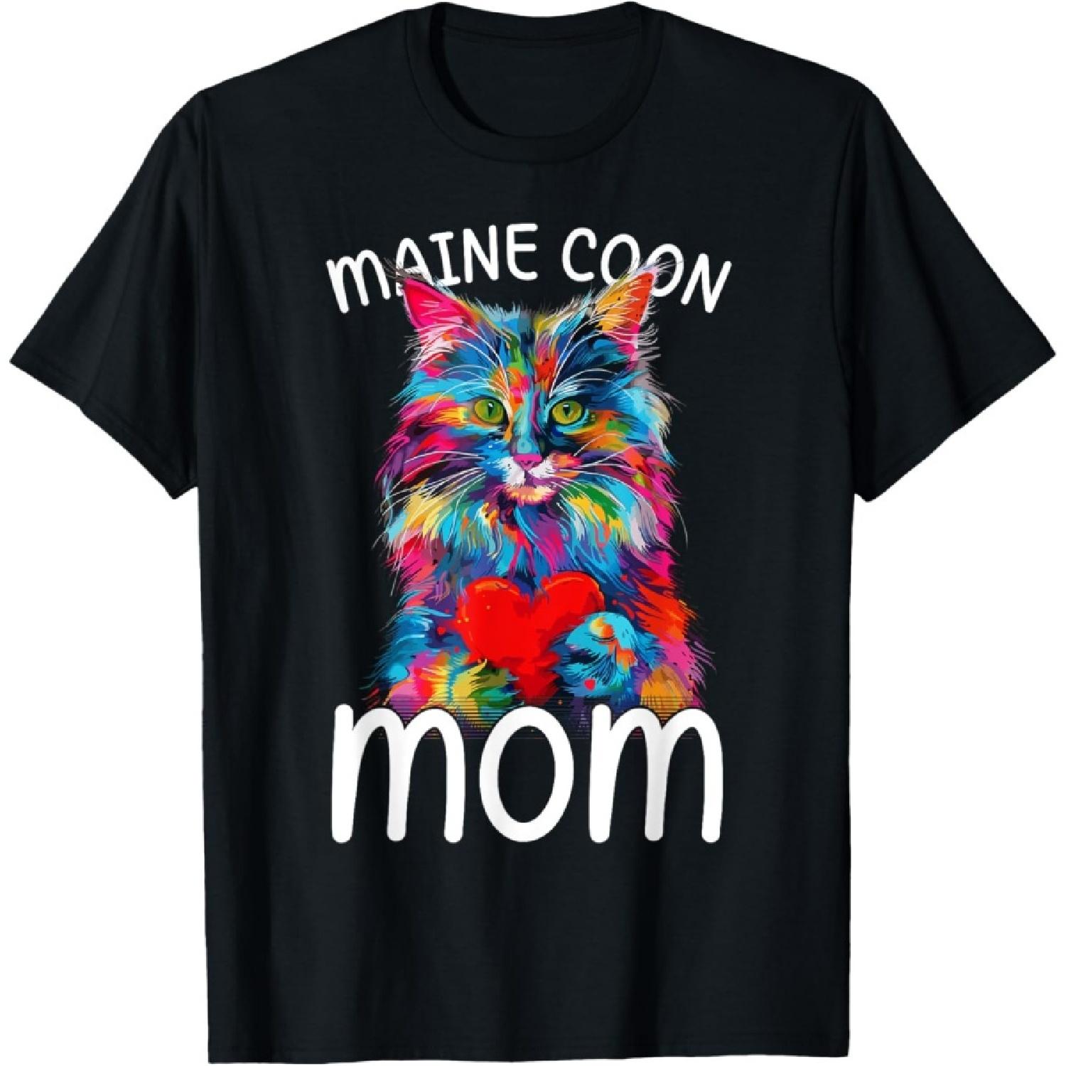 Maine Coon Cat Lovers Heart Design Womens Maine Coon Cat Mom T-Shirt S
