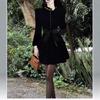 New daughter black velvet long-sleeved dress autumn short birthday dress little black dress tide