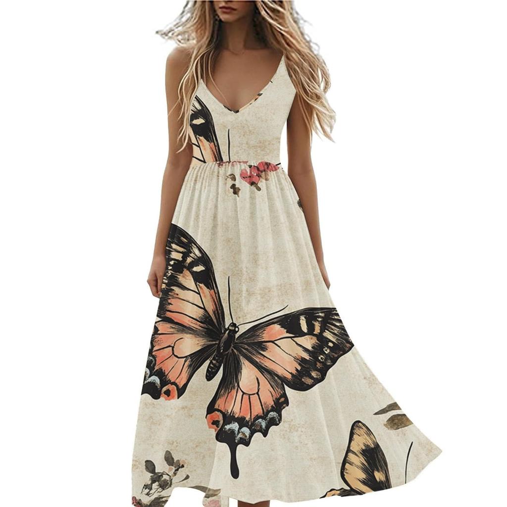Boho Summer Dresses V Neck Floral Printed Sundresses, Beach Trendy Airy Dresses For Women