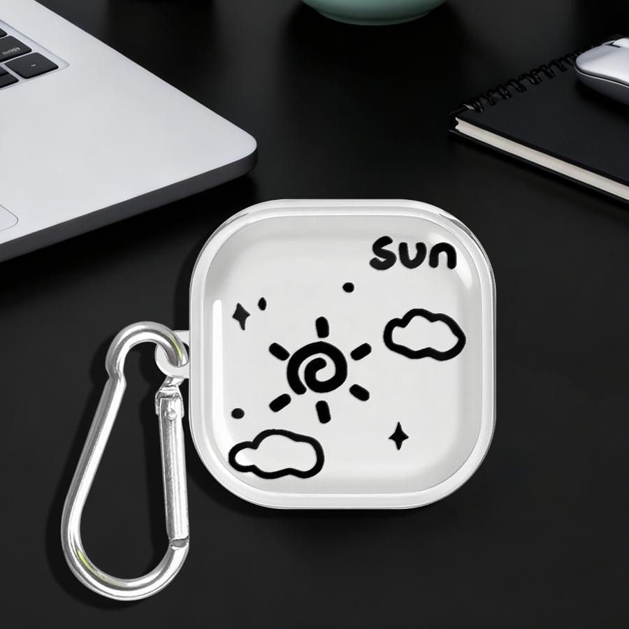 Case For Samsung Galaxy Buds 2Pro 4 Pro 2 3 FE 3Pro 4Pro Live Clear Earphone Cases Cover With Hook Cartoon Moon Sun