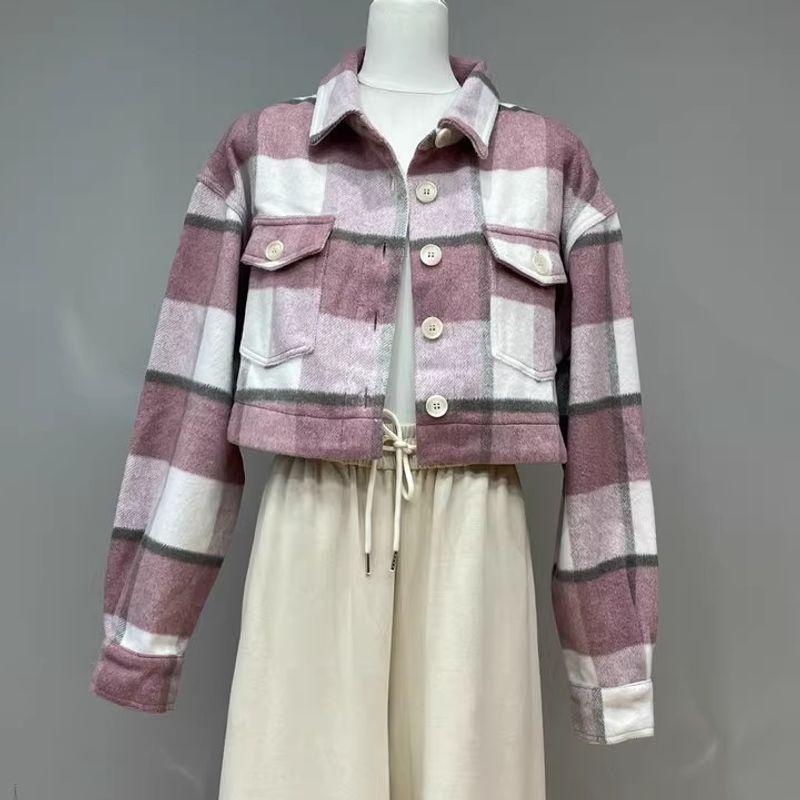 

Fall 2024 New Arrival Mable Sweet Brushed Cotton Short Girlish Style Plaid Outwear Figure color (paragraph 2) M