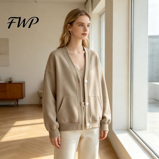 Relaxed Fit Cardigan Women Button Front V-Neck Cardigan, Solid Color Oversized Sweatshirt with Casual Jacket Dual Pockets, Long Sleeve for Fall Winter