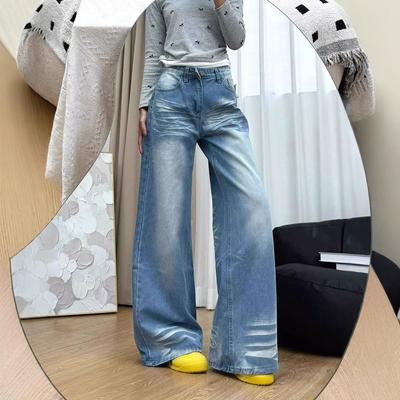 Hochtaillierte Weitbeinjeans Damen Sommer Übergröße Skinny Locker Schleppende Gerade Hose Retro Streetstyle Baggy Lange Jeans für Damen
