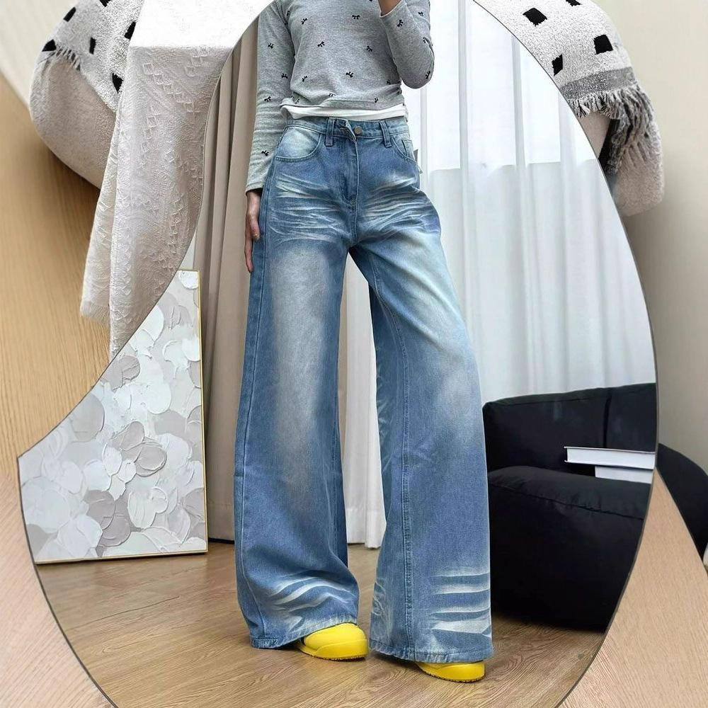 High-waisted Wide-legged Jeans Female Summer Large Size Skinny Loose Dragging Straight Pants Retro Street Style Baggy Long Jeans for Ladies