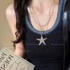 Double-layer stacked starfish beaded necklace women's high-end niche long sweater chain light luxury Spice Girl style neck chain accessories