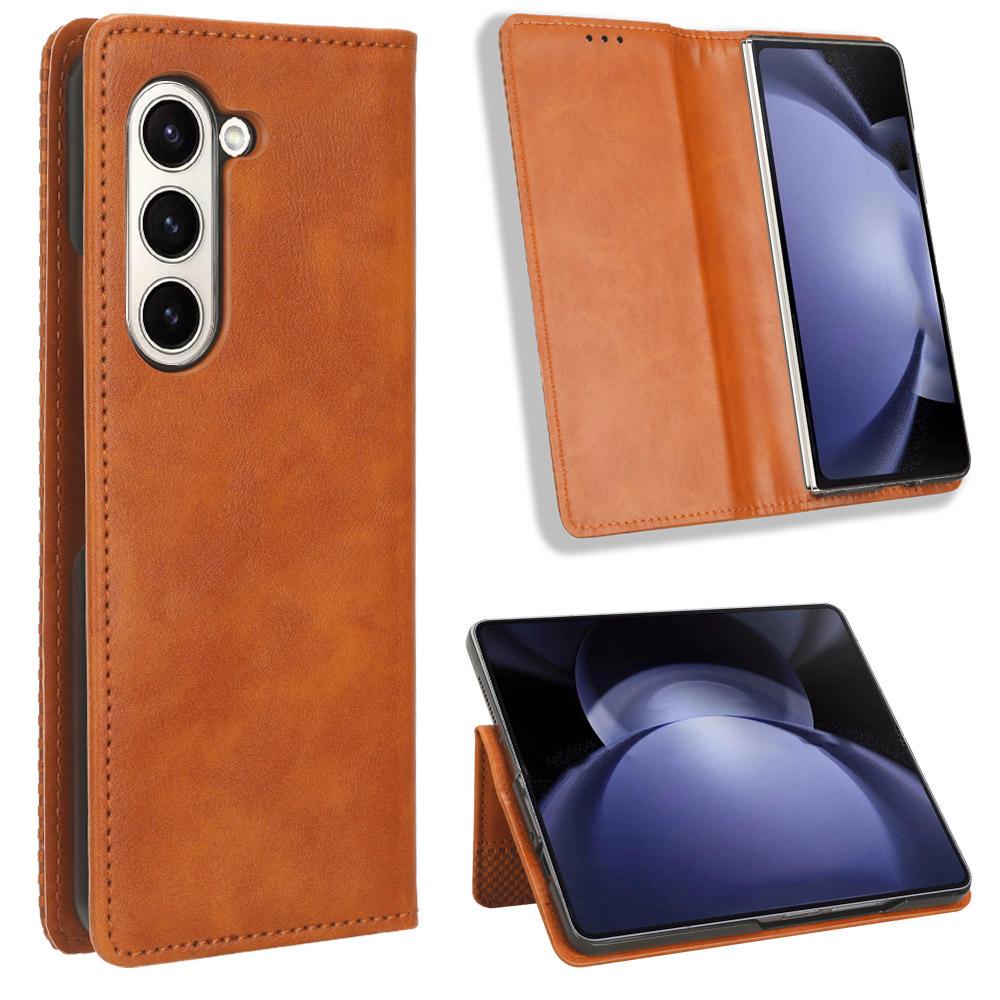Etui ze skóry PU w stylu retro z podstawką na telefon dla Samsunga Galaxy Z Fold6 5G