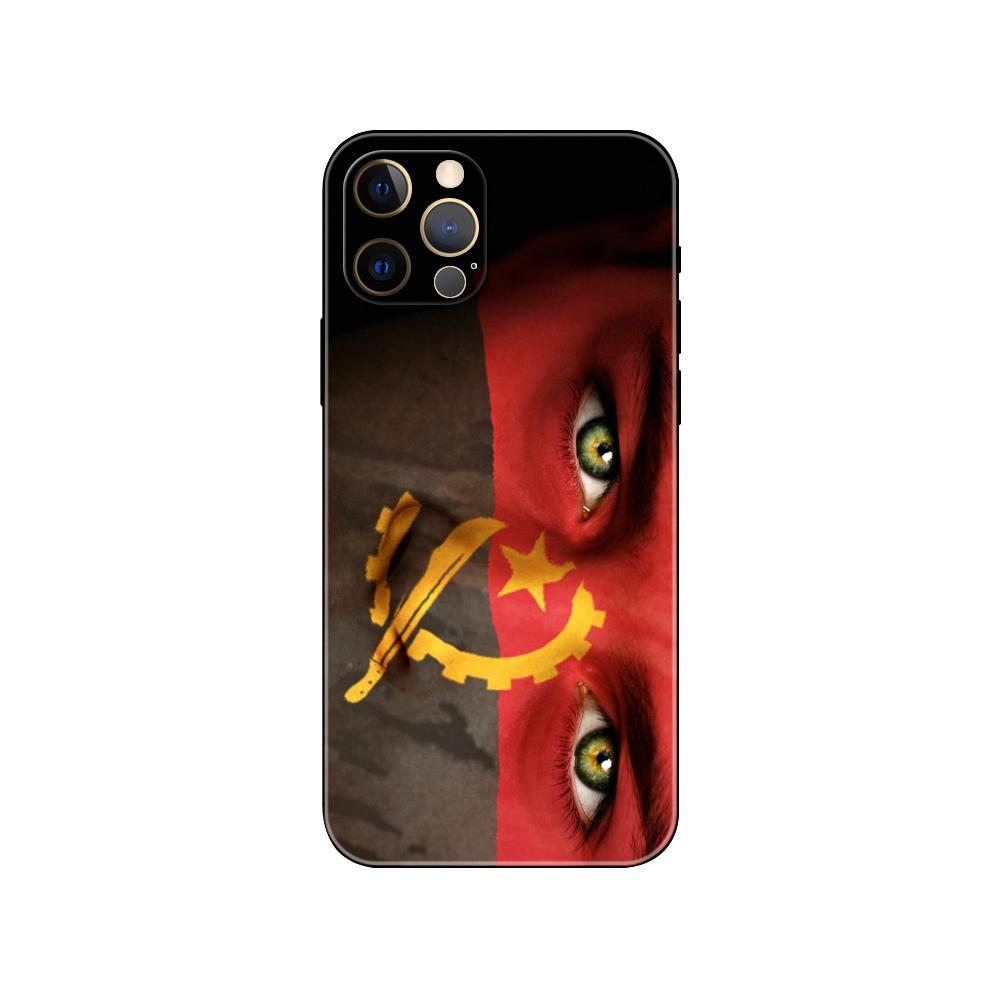Schwarze TPU-Hülle für iPhone 5 5s se 2020 6 6s 7 8 plus x 10 XR XS 11 12 13 mini pro MAX Rückseite Angola Flagge