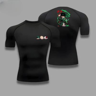 Comfortable Fitness T-shirt for Men Izuku Midoriya Graphic Breathable Slim Top Summer Gym Jogging Training Elastic Fitness Suit