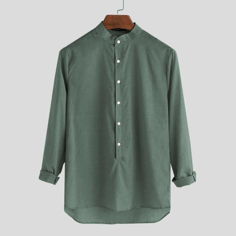 Men's Long Sleeve Button Cardigan Shirt Solid Loose Summer Tee 5 Colors S5XLbuy at a low