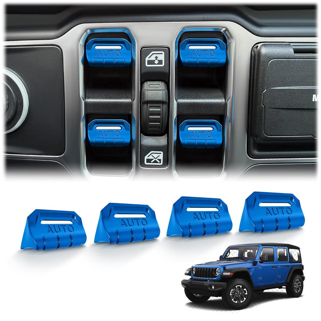 4PCS Premium Aluminum Window Decorative Switch Ring Trims Button Cover Set for Jeep Wrangler JL JLU 2018-2025 2026 & Gladiator JT -2026 Accessories -