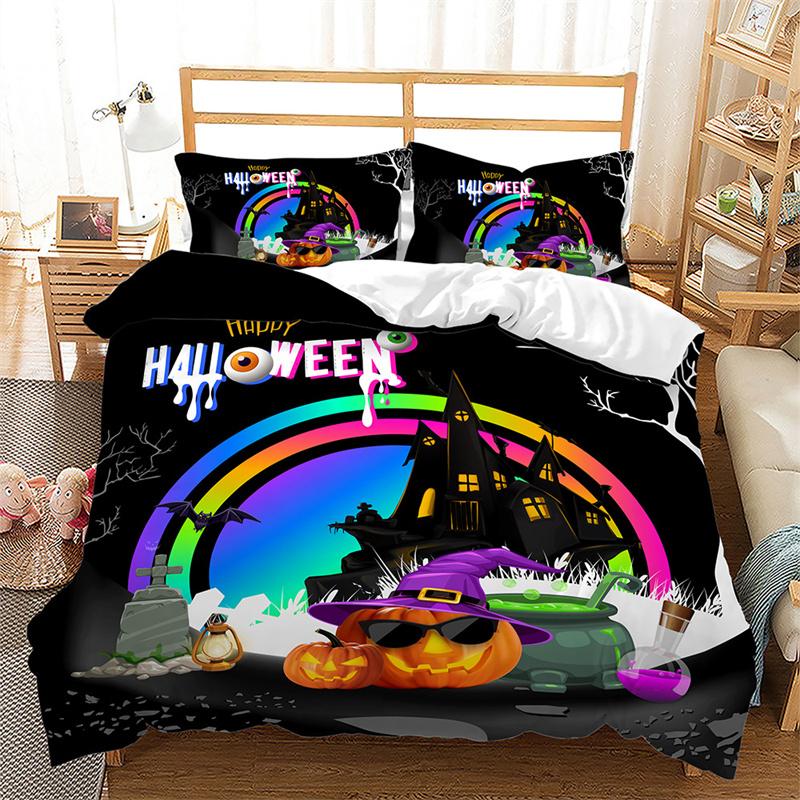 Halloween Duvet Cover Queen Cartoon Pumpkin Gamepad Quilt Cover Microfiber Horror Theme Gothic Spooky Bedding Set For Boys Teen