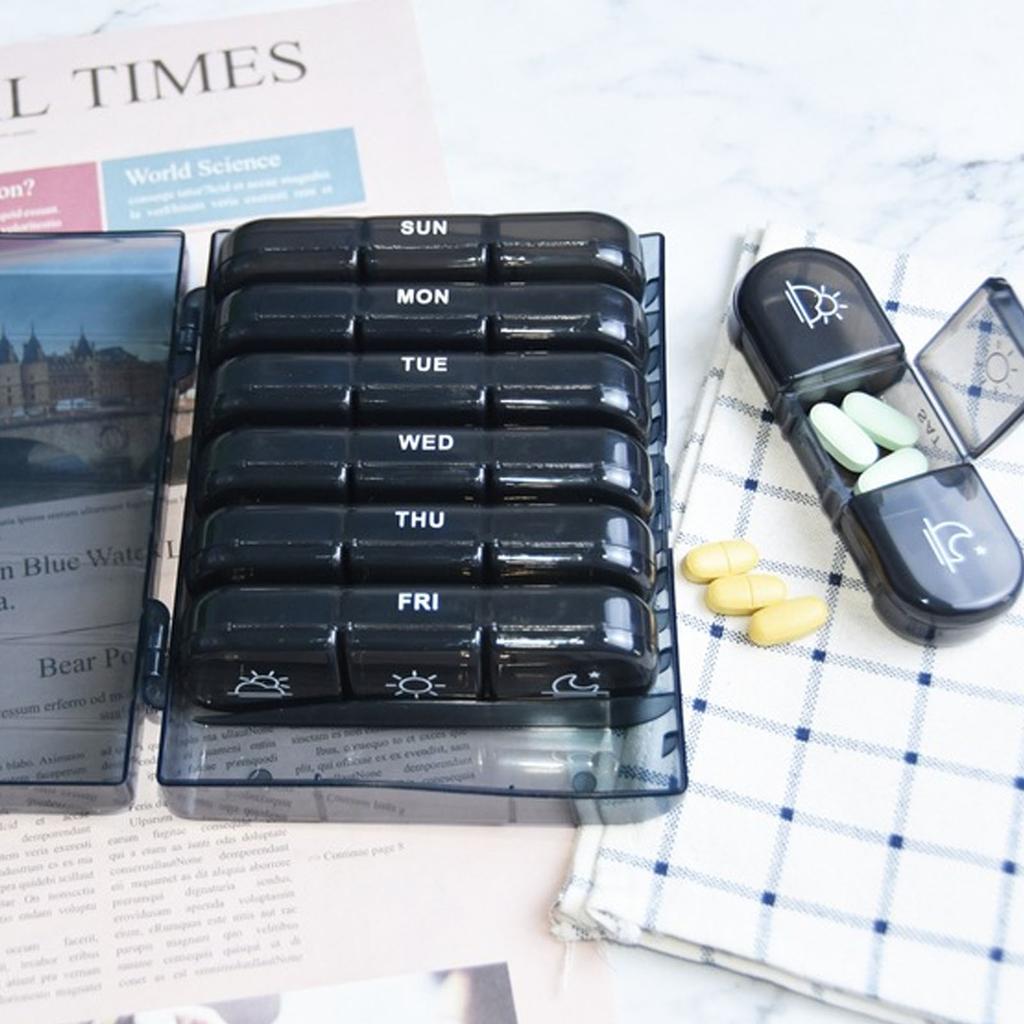 3 Times A Day 7 Day 21 Grid Portable Travel Medicine Container Black