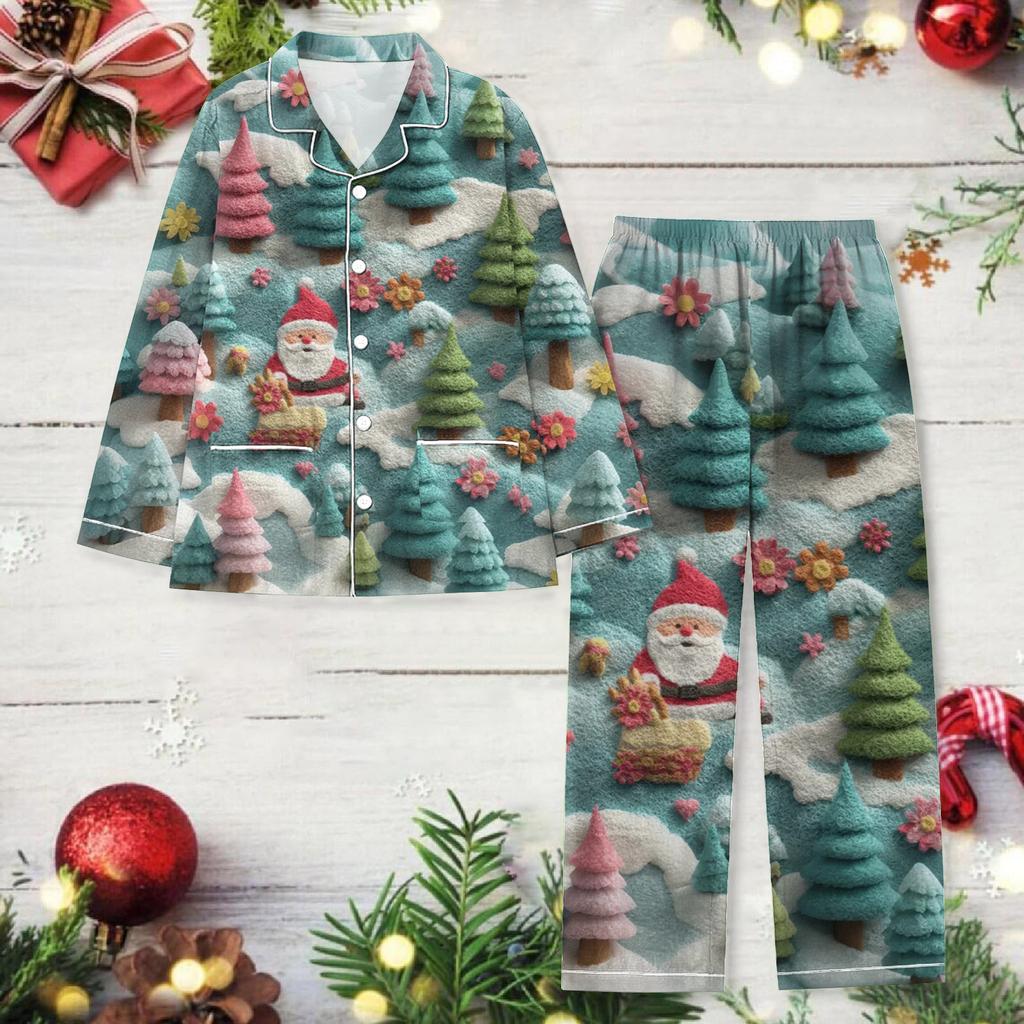 Ladies' Christmas Printed Long Sleeved Long Pants Casual Home Set