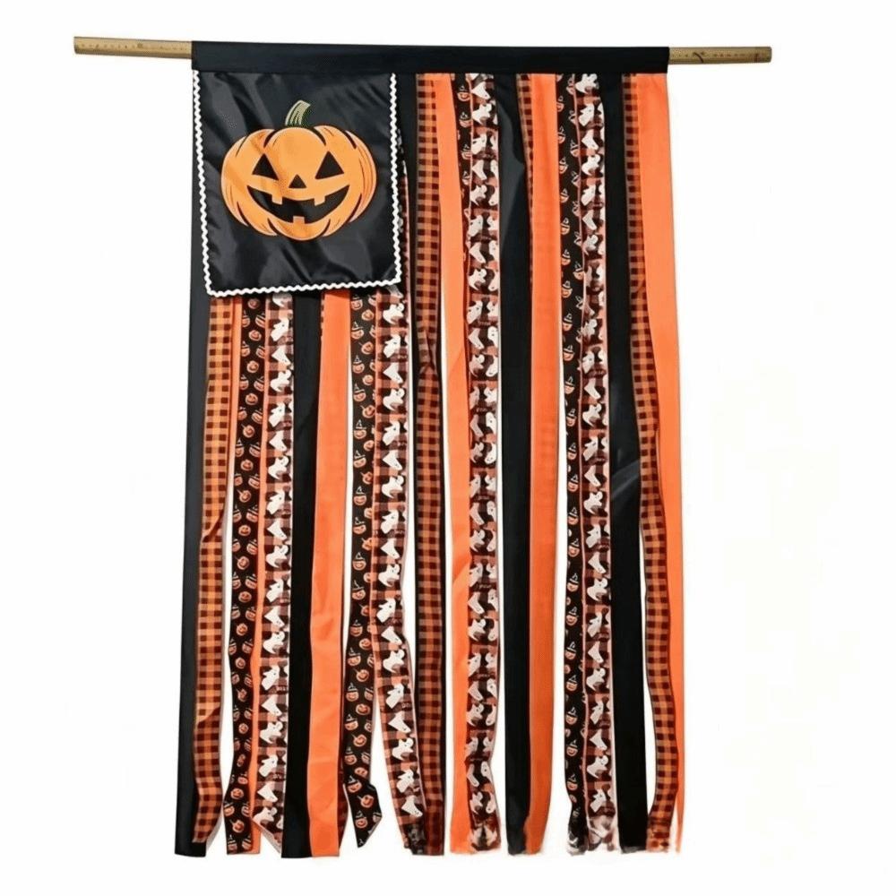 Ribbon Design Halloween Hanging Banner Pumpkin Print Wall Hanging Banner  Yard Decoration