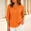 Women's Casual Color V-Neck Three-Quarter Sleeve Button T-Shirt Top