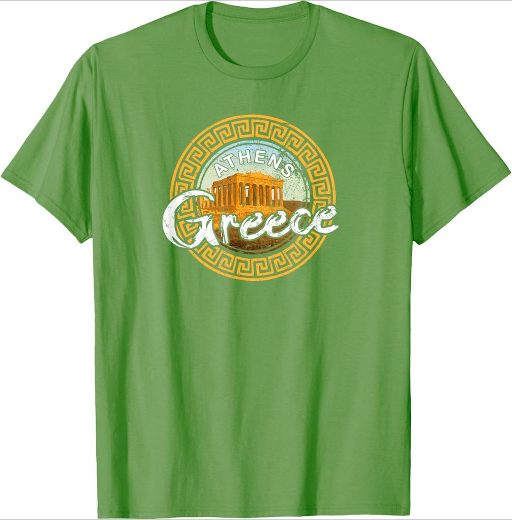 Greece Athens Parthenon Acropolis Vintage Greek design100 cotton summer casual Oneck short sleeve printed mens Tshirt