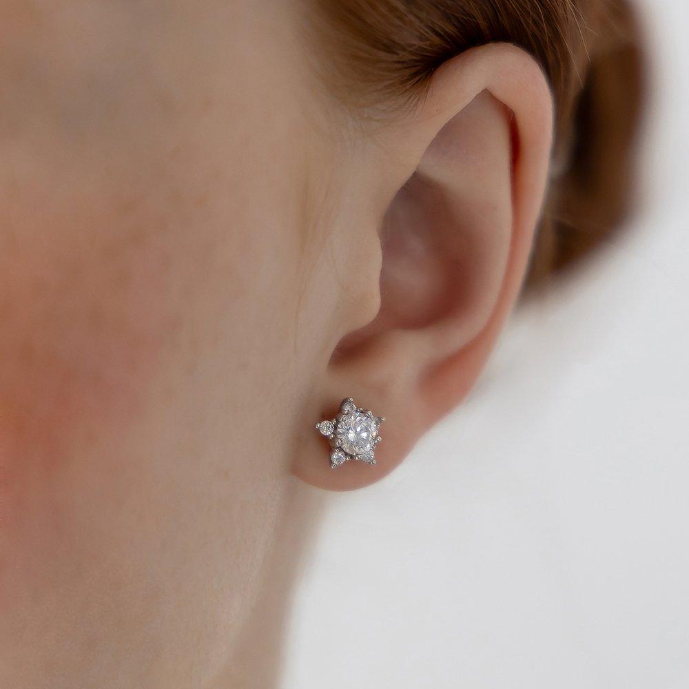 (925 Silver) Shine Star Stud Earrings Ec3232