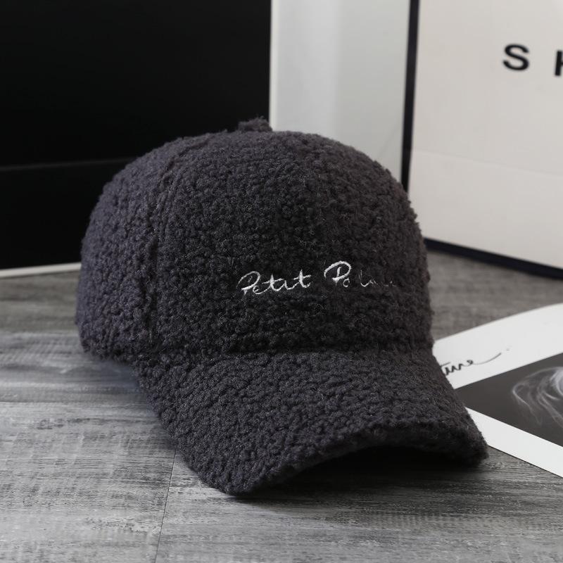 

Autumn and Winter Lamb Velvet Baseball Cap Women s Letter Embroidery Warm Peaked Cap Curved Brim Hat Trendy Men s Large Brim Hat Adjustable