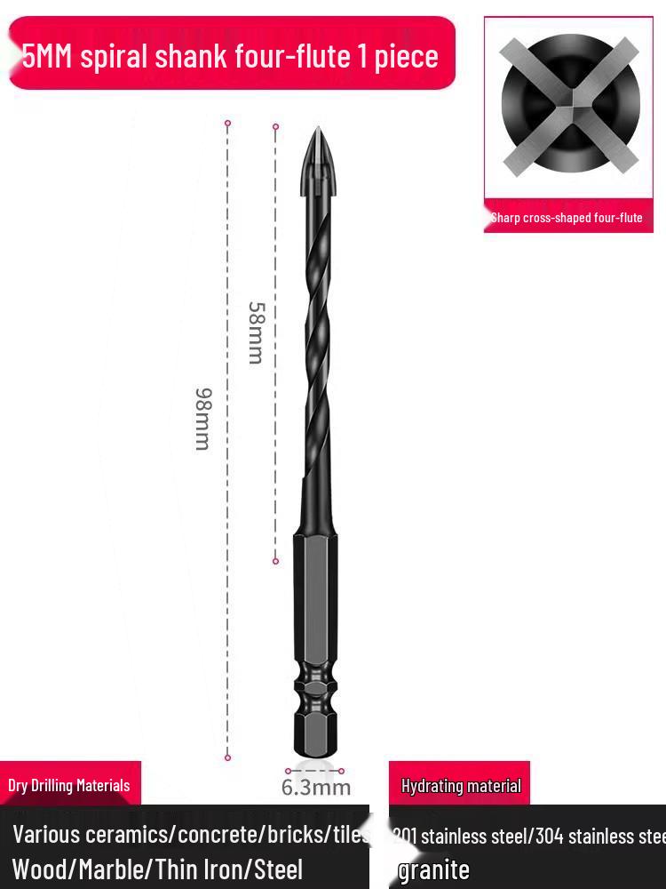 6mm All-In-One Tile and Concrete Drill Bit - Four-Flute Alloy Triangle for Glass and Cement