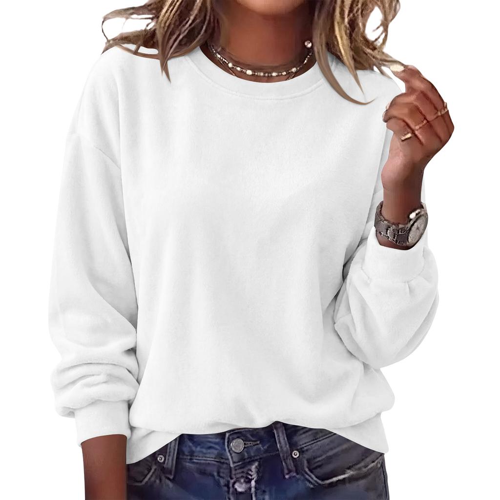 Women's Fashion Long Sleeve Round Neck Sweatshirt, Color Casual Pullover Top