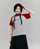 AWESOME STUDIO Y2K Star Graphic Color Block Short Sleeve Tee Melange Grey