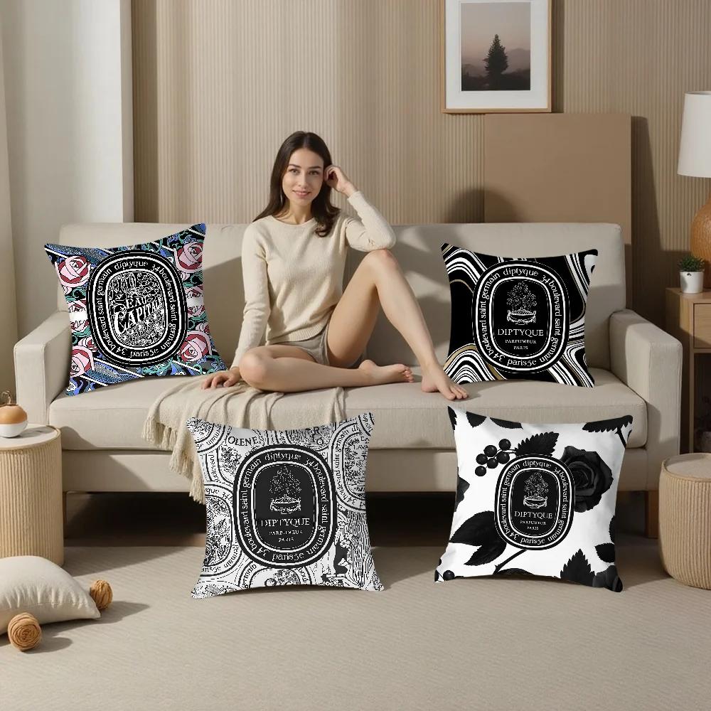 Luxury D-Diptyques Pillow Case Plush Fabric Soft Double Sided Print Sofa Cushion Cover Throw Pillow Covers