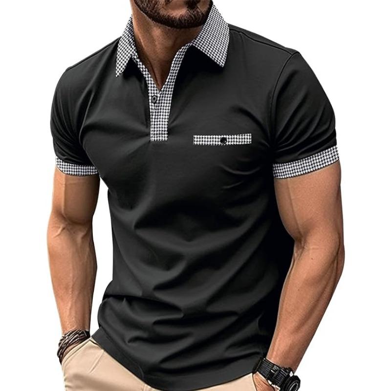 

Мужская классическая футболка-поло для гольфа, повседневная футболка с коротким рукавом и клетчатой вставкой, стандартного кроя, для бизнеса 3XL чёрный