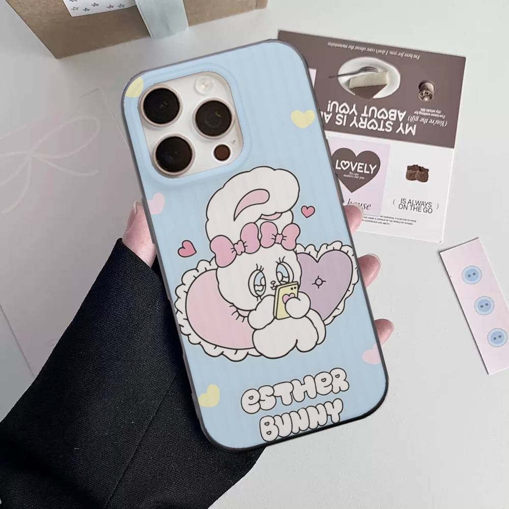 Cute Cartoon Esthers Bunny Phone Case For IPhone 17 16 15 14 13 12 11 Corrugated Frosted Soft Cover Anti-Slip