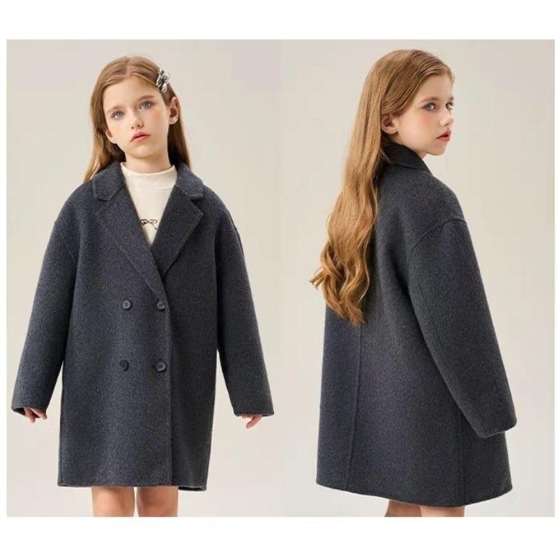 Casaco de Lã Reversível para Meninas: Casaco de Lã Casual de Comprimento Médio para Moda Infantil Outono/Inverno