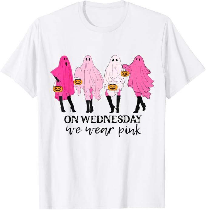 

On Wednesday We Wear Pink Ghost Halloween Breast Cancer T-Shirt S
