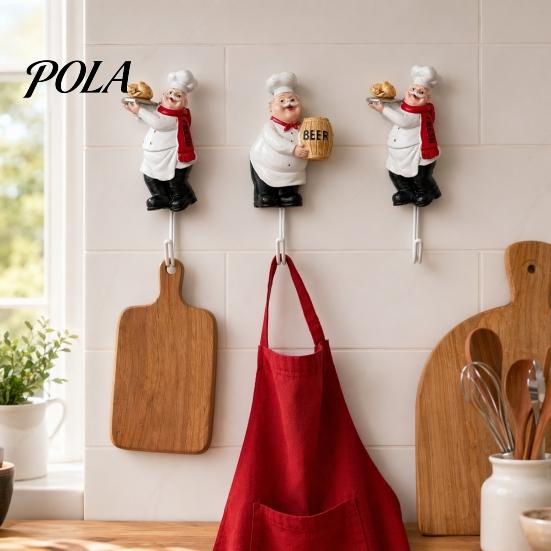 Strong Bearing Capacity Hook Cute Chef Shape Hook, Resin Kitchen Wall No Punch Adhesive Backing Decorative for Home Hang Utensils Dishcloths