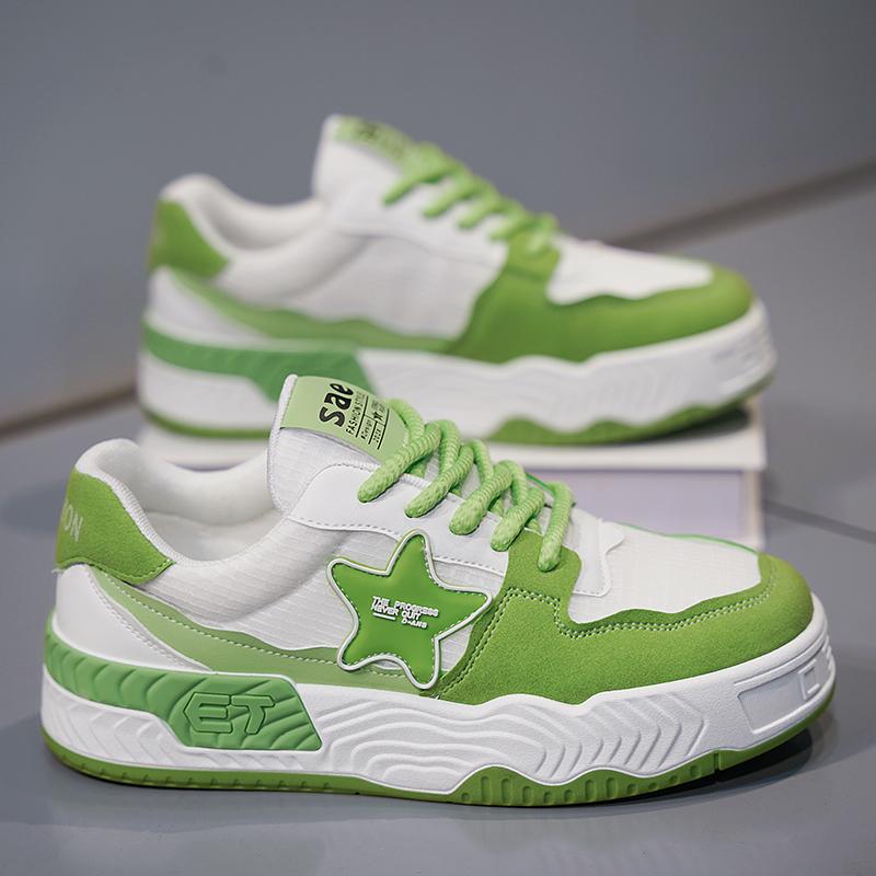 E Spring Outdoor Fashion Casual Men's Shoes Board Shoes, White, Black, White and Green, Rice Dumplings