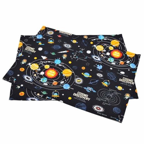 COLORFUL CANDY STYLE Placemat for Boys and Kids, Stylish Fabric, Cotton, Perfect for School Lunches, Solar System Planets and Cosmo Planetarium (Black