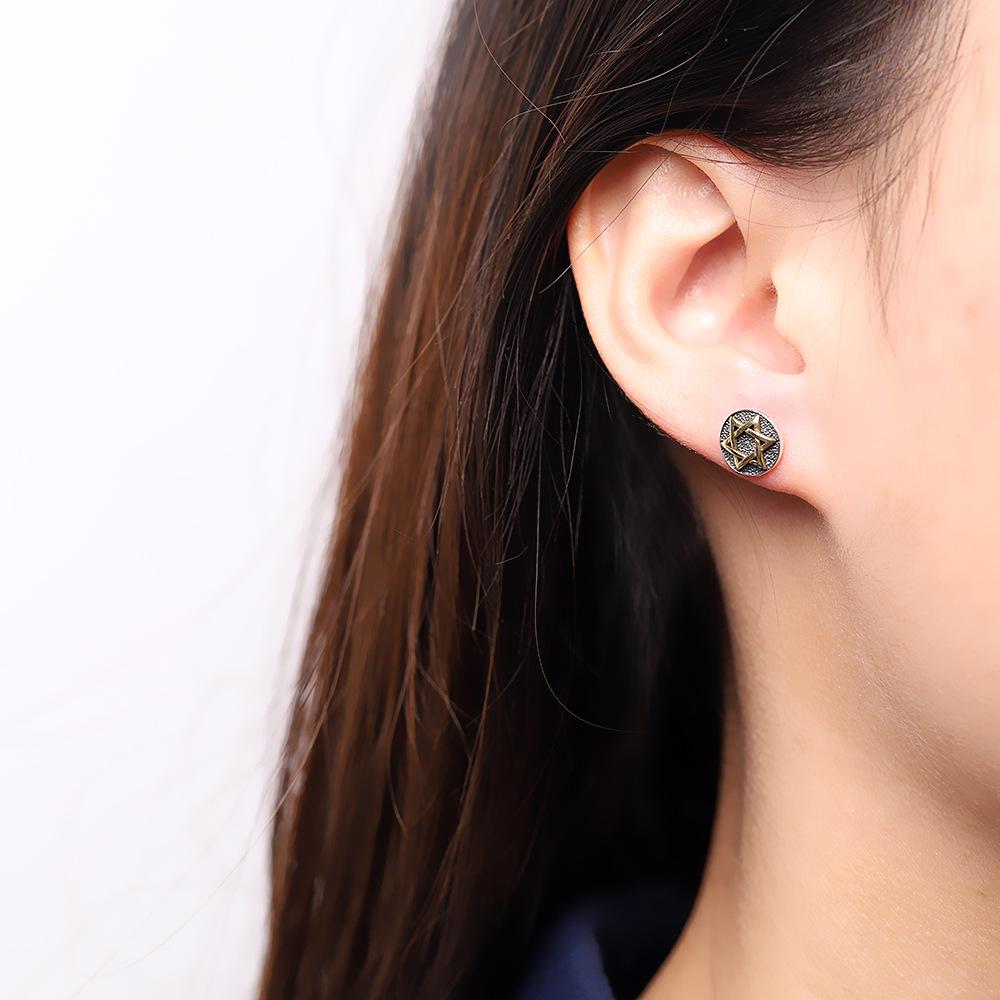 S925 Sterling Silver Vintage Six-Pointed Star Stud Earrings - Unisex, Simple & Versatile