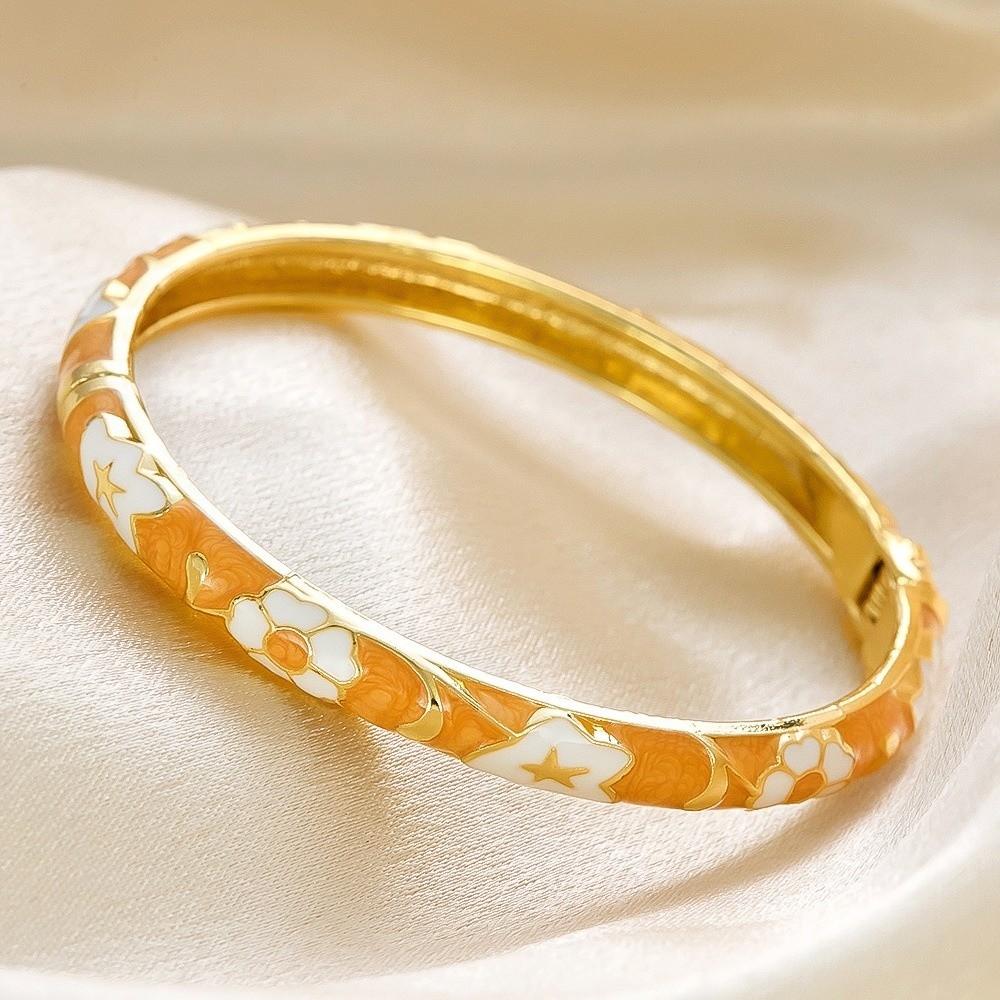 Floral Colorful Flower Bangle Traditional Women's Hand Bracelet Vintage Cloisonne Bangle  Ladies