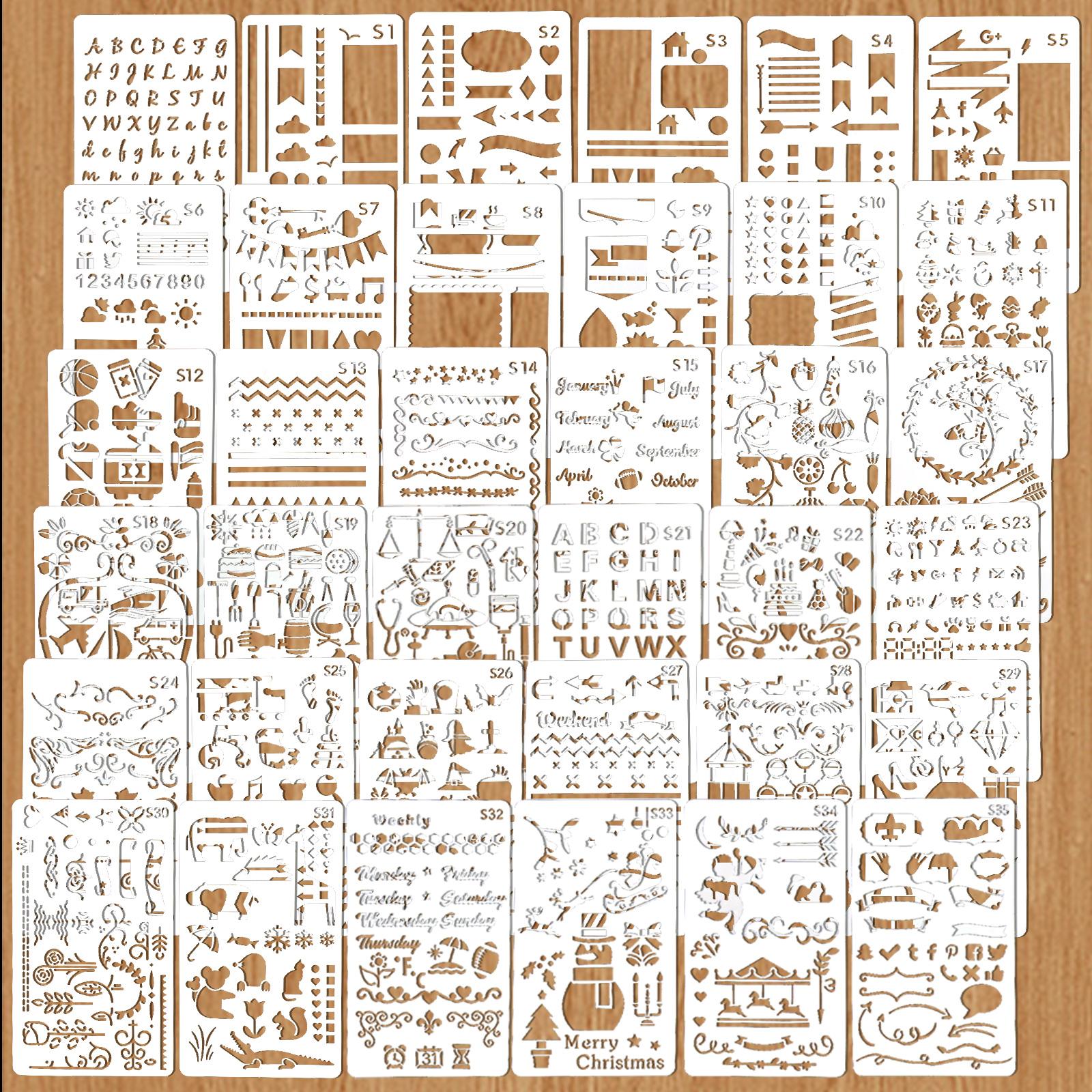

36Pcs Journaling Planner Stencil Plastic Drawing Template for Dotted Journal Scrapbooking DIY Drawing Greeting Card Diary Letter