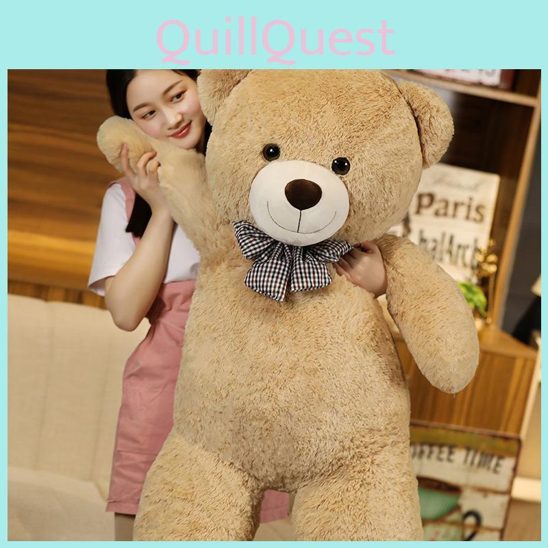 Bear Oversized Teddy Plush Toy With Checkered Bow Decoration For Kids Gift