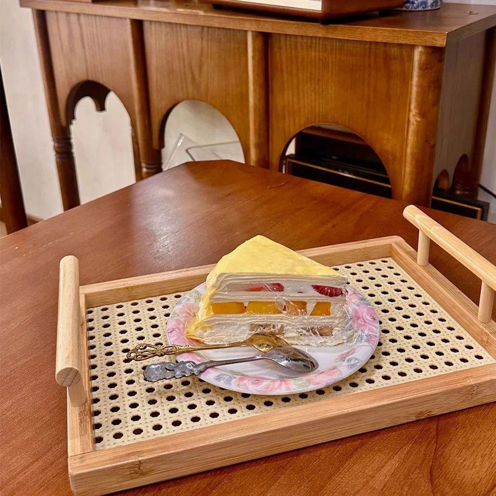 Hollow Serving Tray with Handles Handmade Kitchen Fruit Platter Bamboo Hand-Held Tray  Food