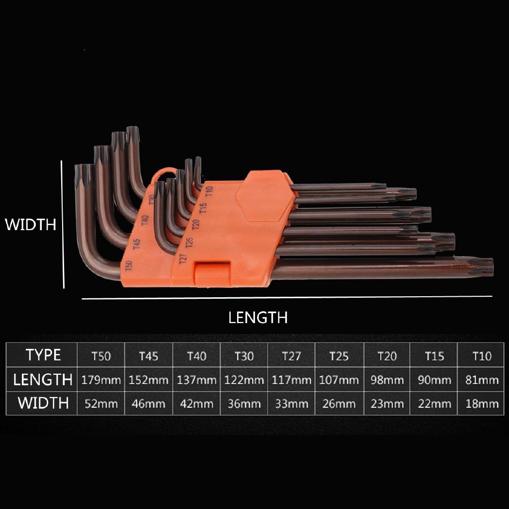 Use Hex Key Allen Tools Wrench Set Extra-long Arm AllenTorque Sae Memtric Torx Spanner Widely 9Pcs