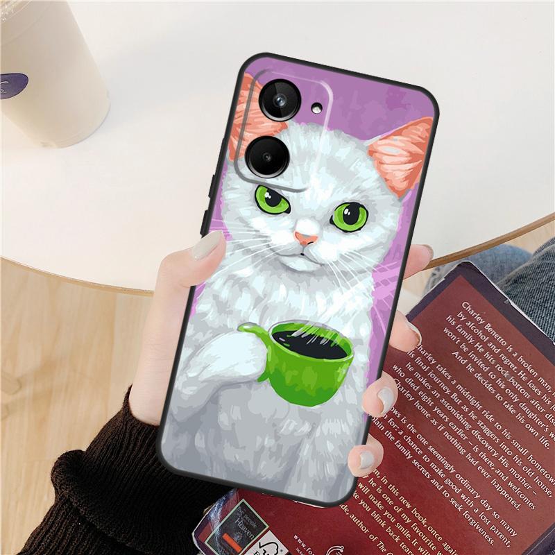 Cute Animal Cat Coffee Case For Realme 14 12 10 11 13 Pro Plus GT 6 6T 5 GT7 Pro C61 C55 C51 C21Y C25S C67 C75 C53