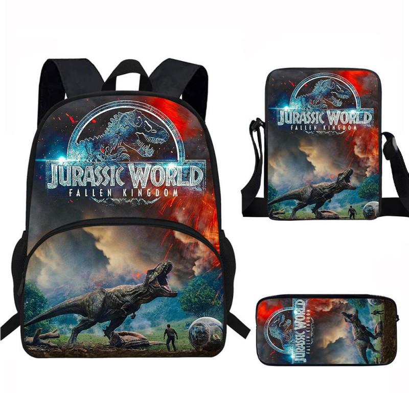 Kids Dinosaur Backpack Set Elementary School Oxford Fabric Ergonomic Back Support Breathable Lightweight 3-Piece Kit