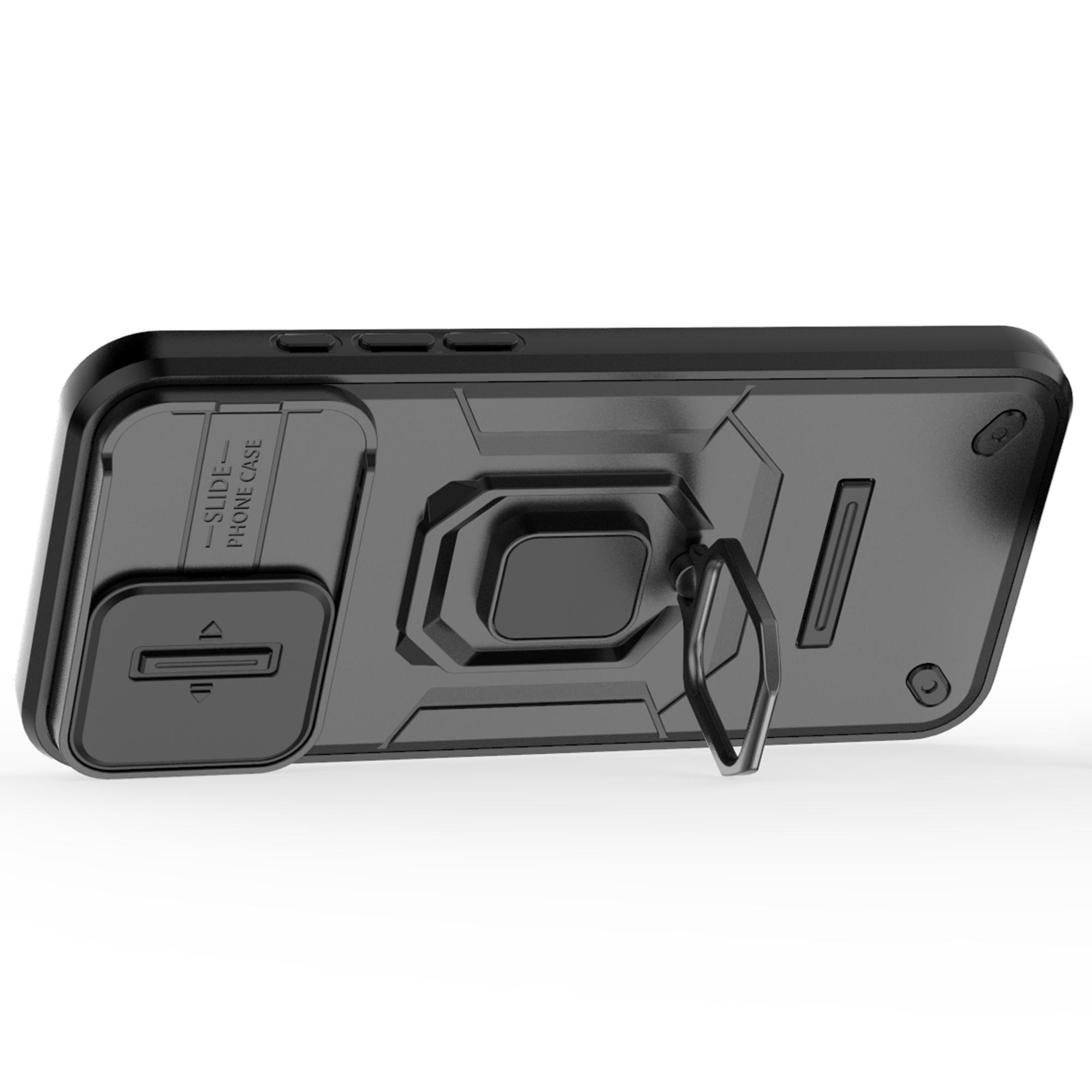

For iPhone 16 Pro Max Case Ring Kickstand Camshield PC+TPU Phone Cover Black