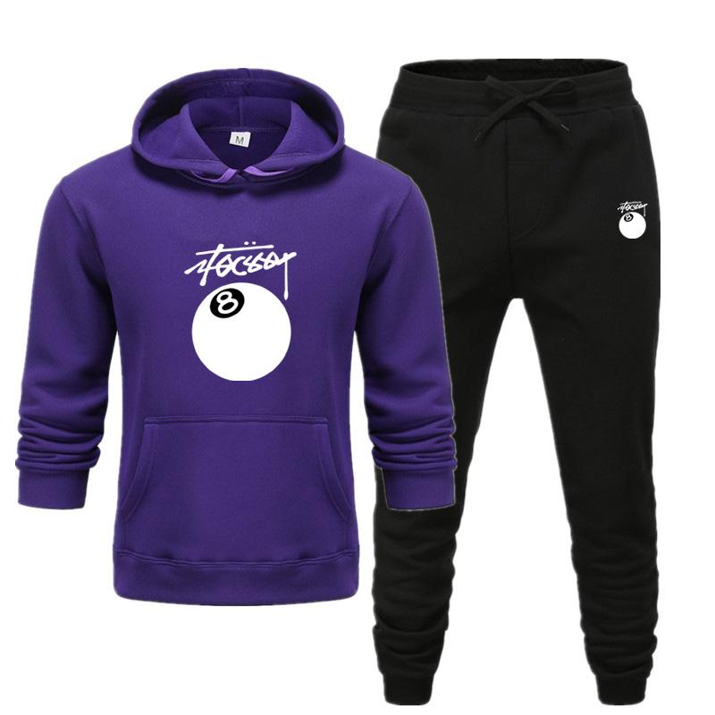 

Мужской и женский новый осенне-зимний большой размер Настольный теннис Нет. 8 Комплект спортивной одежды с капюшоном с принтом, повседневный XL фиолетовый