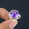 Natürlicher facettierter Amethyst-Edelstein aus massivem 925er-Sterlingsilber mit Karoschliff, handgefertigter Edelstein-Ring-Schmuck für Frauen und Mädchen