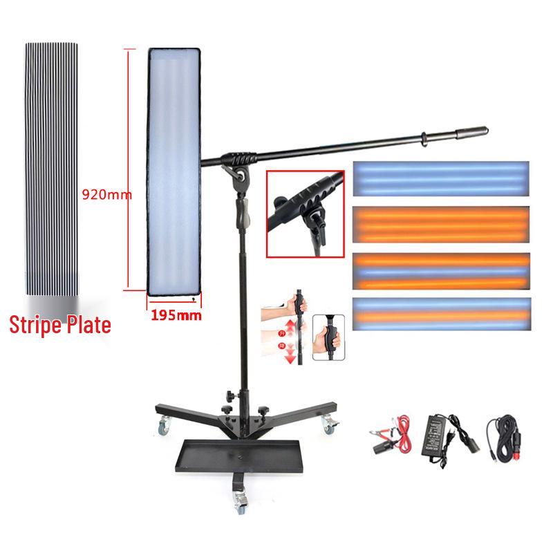 3-Wheel Car Dent Repair Tool with LED Headlight & Adjustable 6-Color Stripe Board for Dent Detection